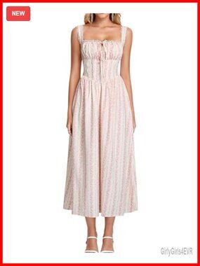 Floral Corset Milkmaid Midi Dress Lace Smocked A-Line Tea Party